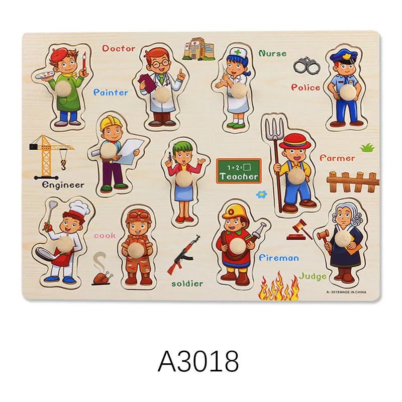Montessori wooden puzzle board built as a toddler skill builder for early shape and color recognition.