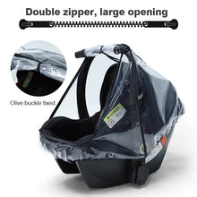 Clear EVA Baby Safety Seat Rain Cover with double zipper opening for easy access to baby during wet weather trips.
