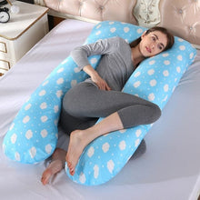 Sleeping Support Pillow in cloud blue, a U shaped sleep support for pregnancy comfort and back relief.