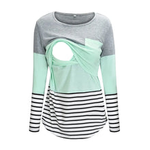 Color-Block Striped Maternity Nursing Tee flat lay showing the long-sleeve design for daily wear.