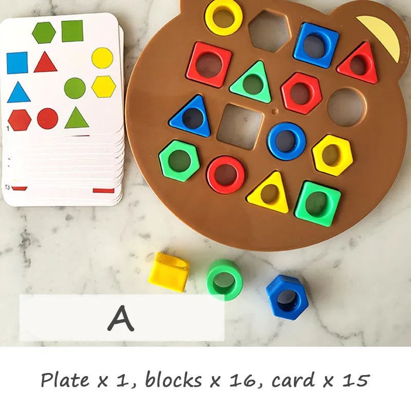 Educational toy set with shapes and card.