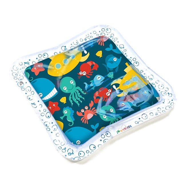 Colorful Kids Water Play Mat with underwater animal print for sensory splash play.