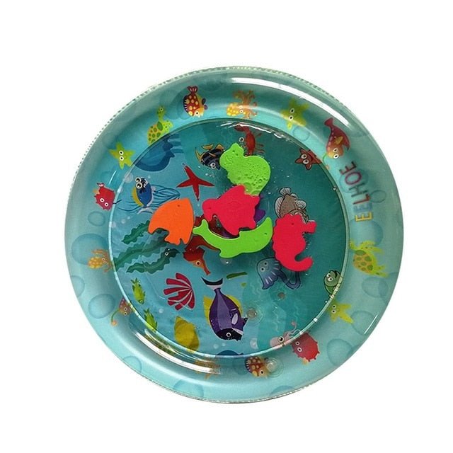 Colorful Kids Water Play Mat with sea creature print laid flat for backyard water play.