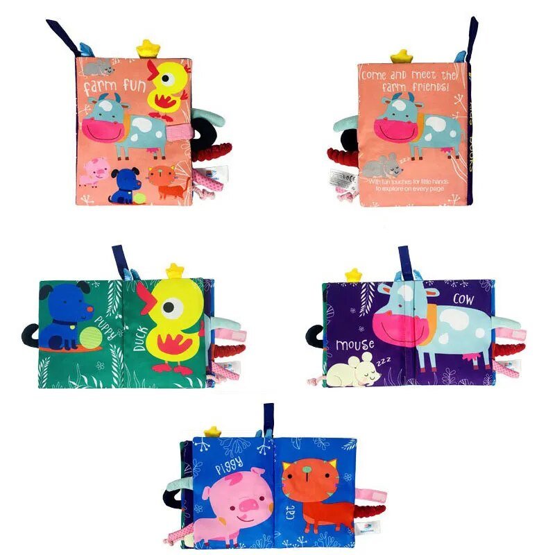 Set of Colorful Children's Soft Books with animal illustrations for early learning and sensory play.