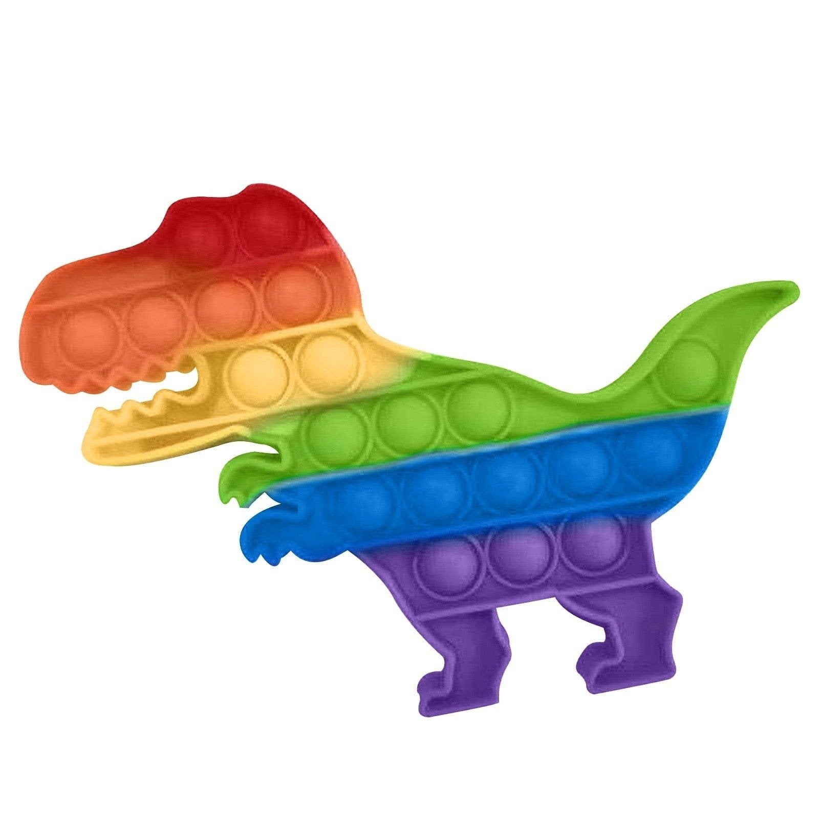 Colorful dinosaur shaped push pop bubble sensory toy for playful sensory stress relief.