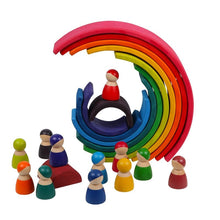 Colorful wooden toy set with a rainbow arch and small figures