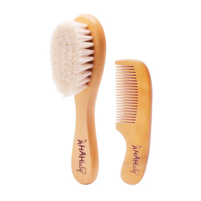 Newborn comb and brush set used in a daily grooming routine to keep baby hair soft, neat and tangle free.