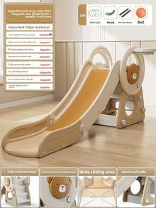 Compact foldable toddler slide playground with bear design for playroom fun.