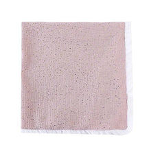 Super Soft Cotton Gauze Muslin Swaddle and Bath Towel, textured pink blanket with white trim, for newborn swaddling, bath time, and stroller outings.