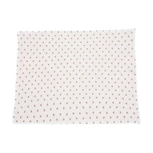 Super Soft Cotton Gauze Muslin Swaddle and Bath Towel, white fabric with small pink heart pattern, for newborn swaddling, bath time, and stroller outings.