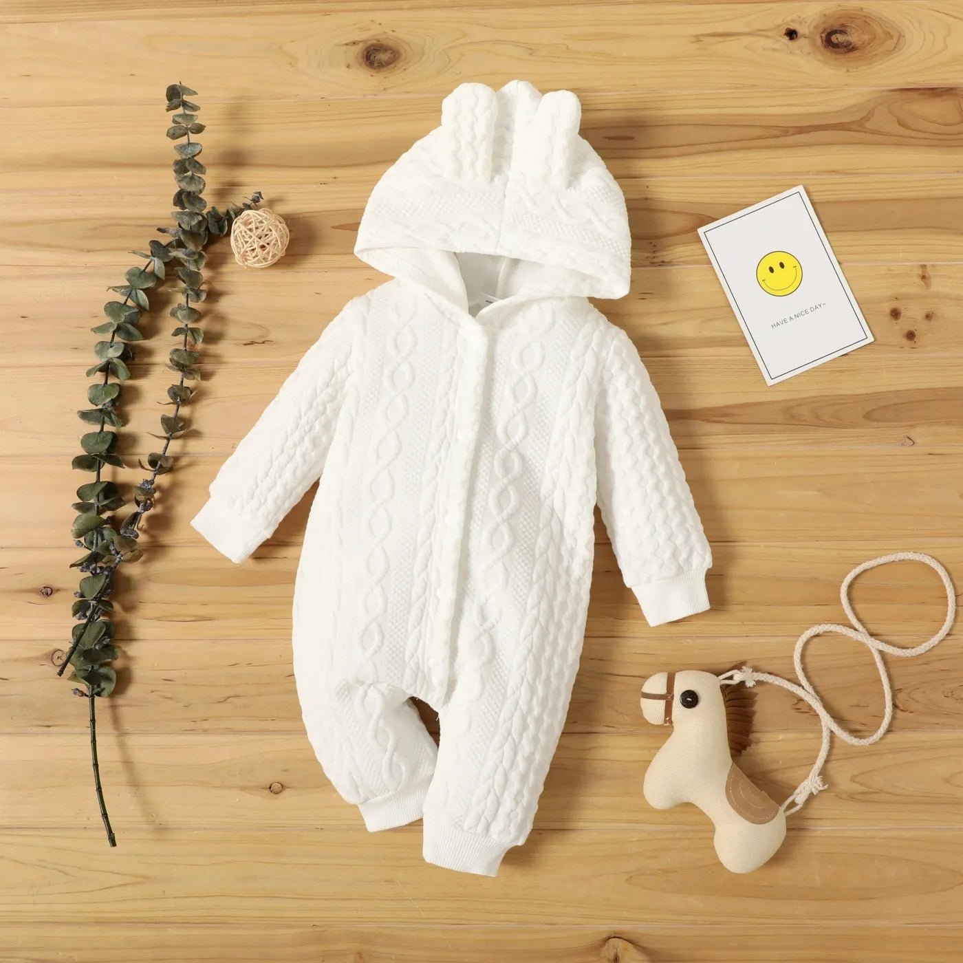 White baby snowsuit with cable knit pattern (option 4)