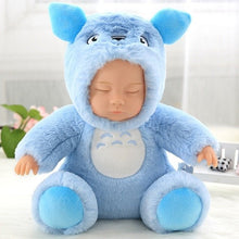 Child wearing a blue plush costume with animal ears 