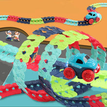 Creative DIY Railway LED Race Track set with toy cars for building and racing play.