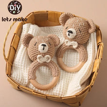 Crochet Bear Rattle and Teether Bracelet for babies to grip and chew during teething and pram play.