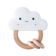 Cute crochet cloud rattle teether ring for soft, lightweight teething play in cots, prams, and playmats.