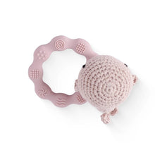 Crochet marine animal teether ring for babies to explore shape and texture while easing teething pain.