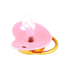 Luxury Crown Pacifier & Clip Set, pink pacifier with a gold clip on a white background, for stroller clip attachment and outings.