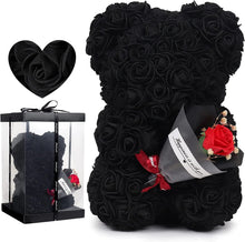 Black Rose Bear with a boxed mini bear, a striking romantic gift for partners, birthdays and modern home styling.