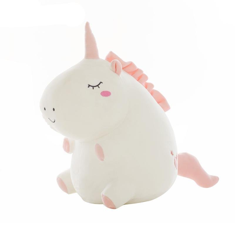 Cute unicorn plush toy with pink mane and tail.