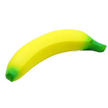 Cute Banana Fidget Squishy Toy with green ends for soft squeeze play and stress relief.