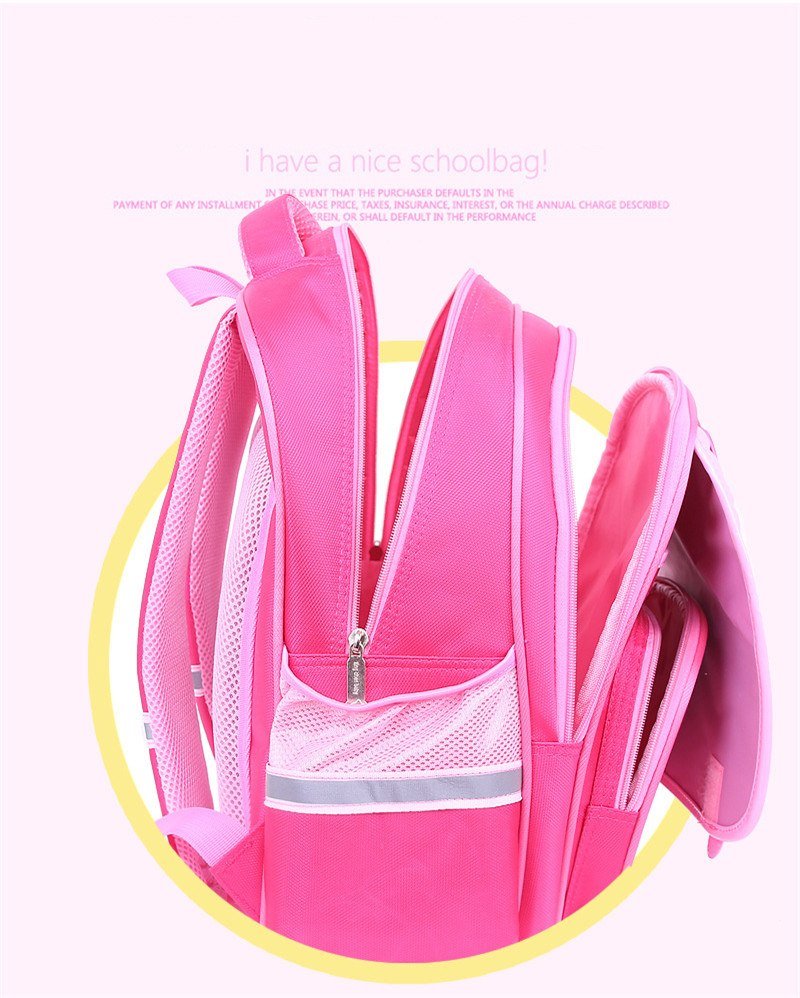 Pink backpack with a yellow border 