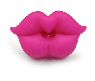 Red Kiss Lips Baby Pacifier with pink lip-shaped silicone design for soothing infants and baby shower gifting.