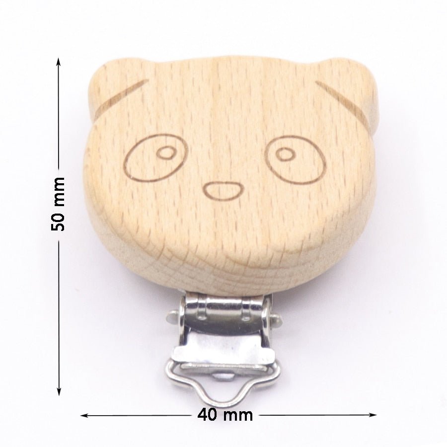 Cute wooden pacifier clip from the 5pcs teether bundle, a soother holder that keeps dummies handy at feeding time.