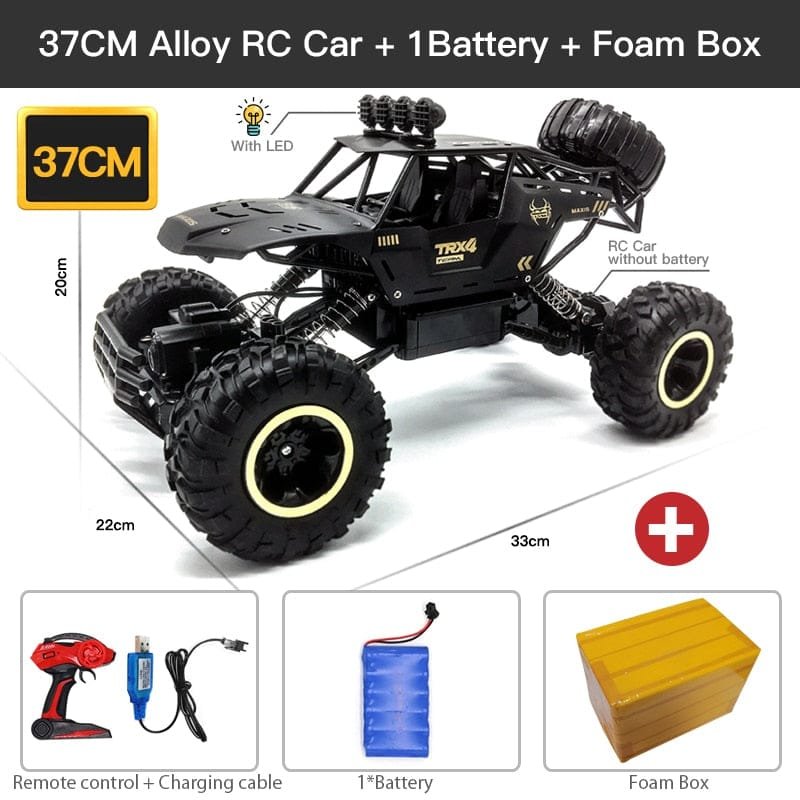 37CM Alloy RC Car with battery and foam box on a white background