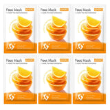 Six packages of Efero foot mask with orange slices on a white background