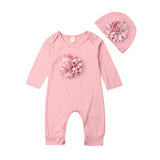 0-18M Floral Jumpsuit & Hat: 2Pc Cotton Set for Newborns image 1