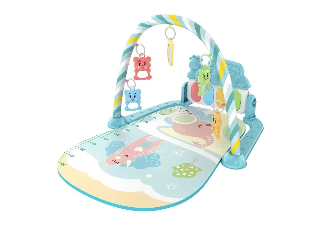Baby play mat with toys and activities on a white background