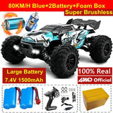 4WD RC Off-Road Drift Car - Super Brushless 50/80KM/h Toy - 80KM Blue 2Battery image