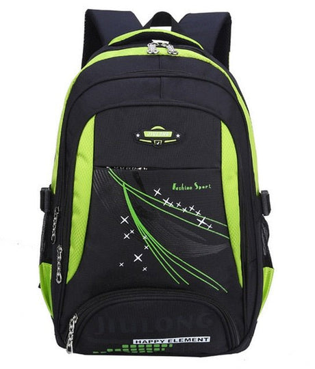 Black and green backpack with visible branding