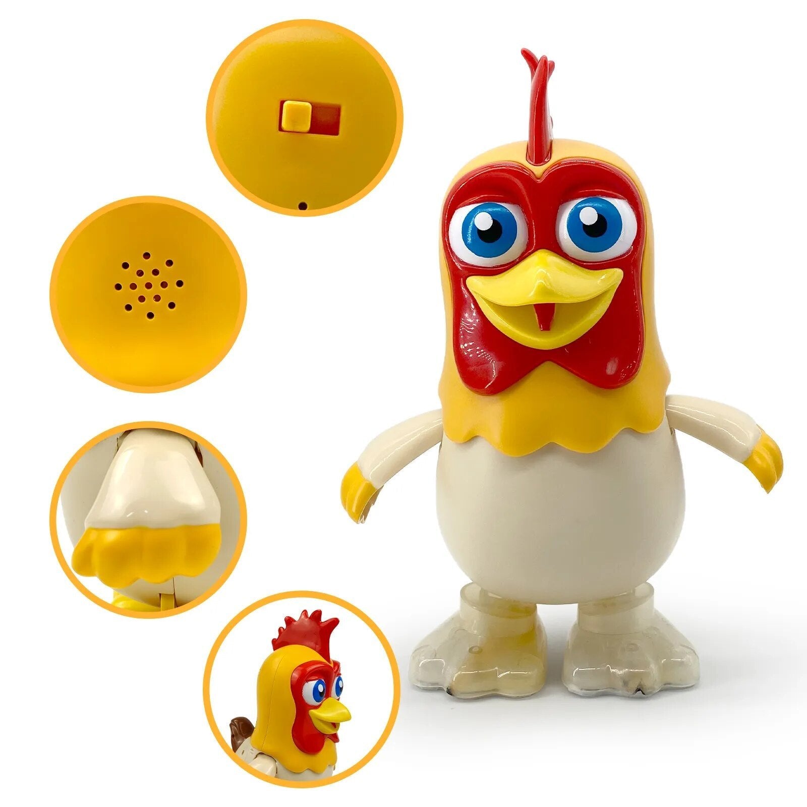 Dancing Chicken Bartolito musical toy with interchangeable parts for interactive toddler learning.