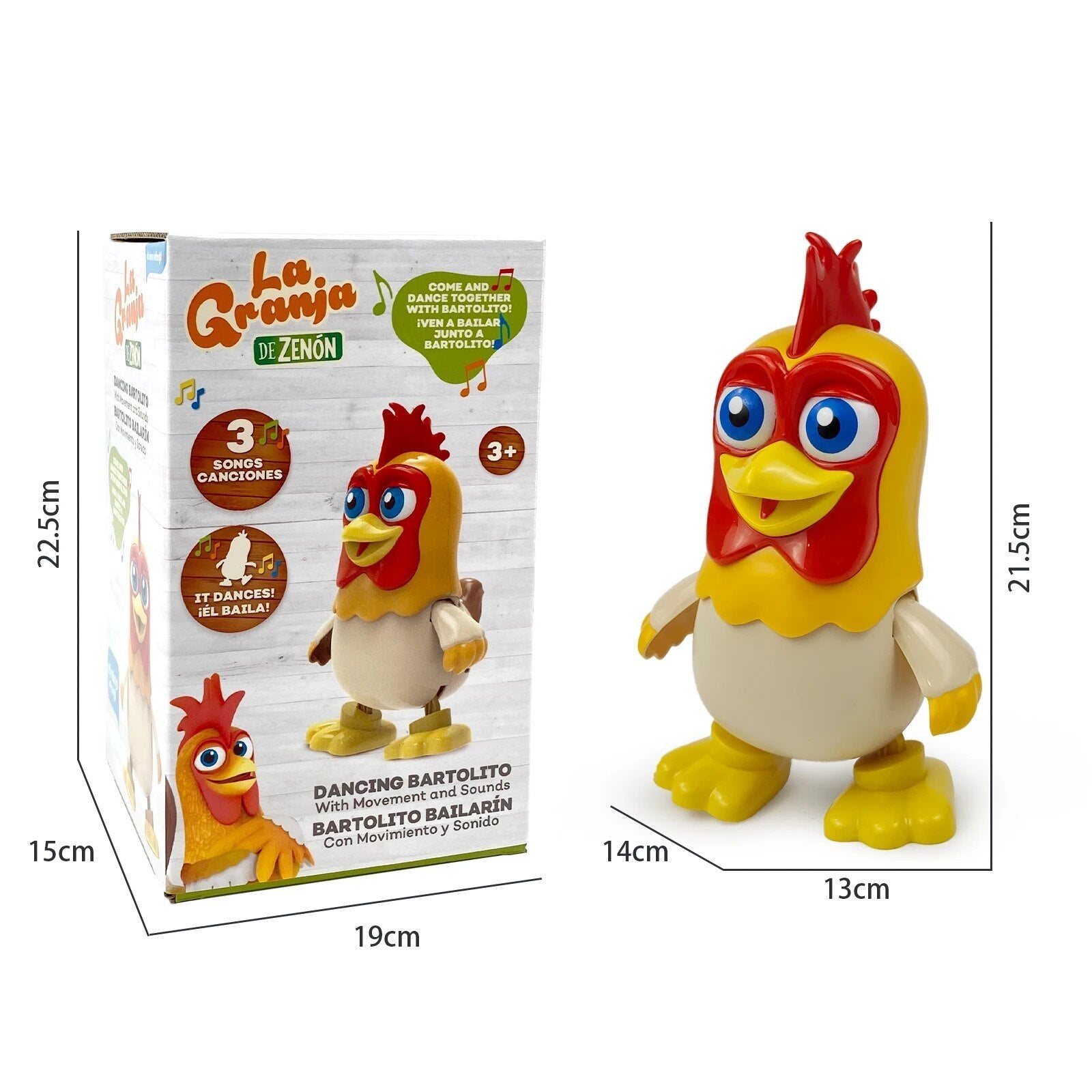 Dancing Chicken Bartolito musical toy shown with packaging for gift-ready toddler learning play.