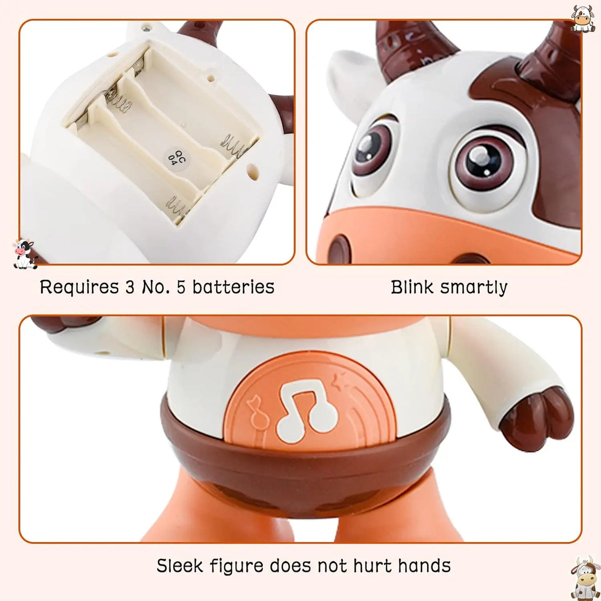 Dancing cow toy battery compartment showing that it requires 3 No. 5 batteries