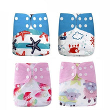 Four colorful baby diapers with different patterns (option 7)