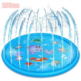 Children's inflatable splash pad with cartoon designs on a white background