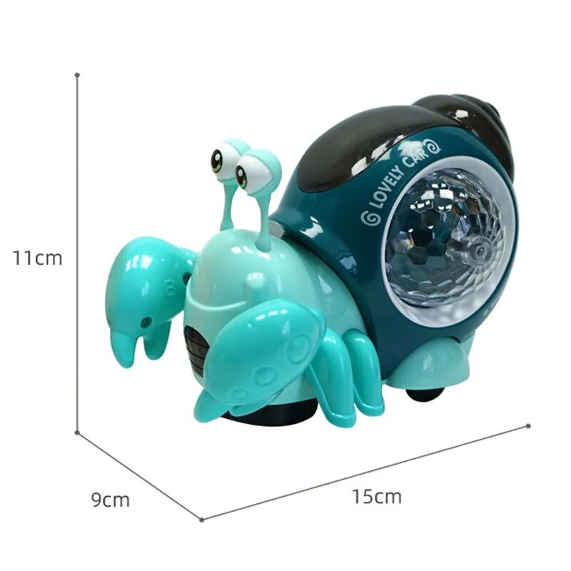 Toy car with robot turtle attachment and dimensions on a white background