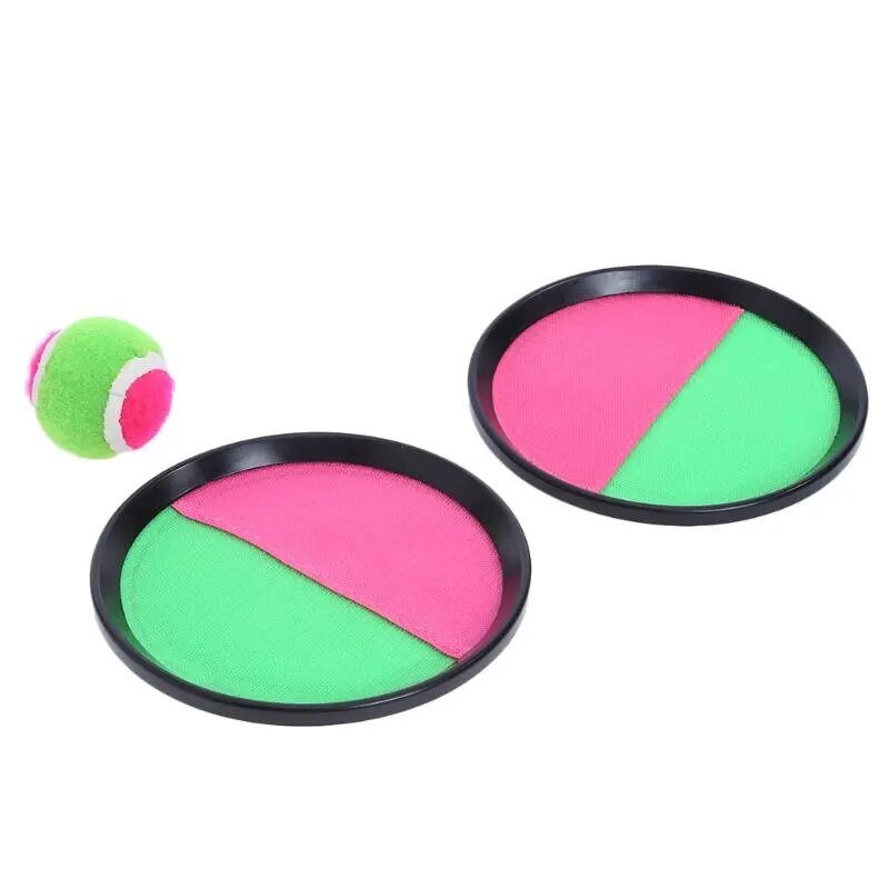 Two colorful disc toys with a ball on a white background