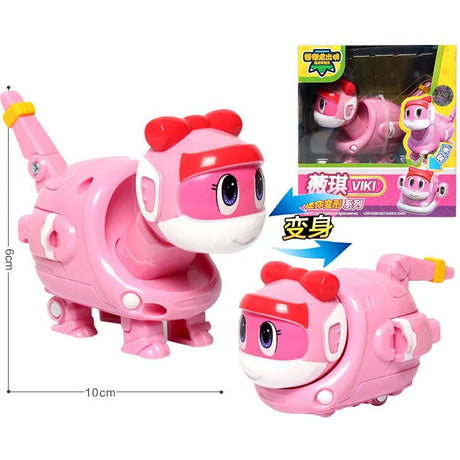 Pink toy with cartoon design, including a character named Viki, on a white background.
