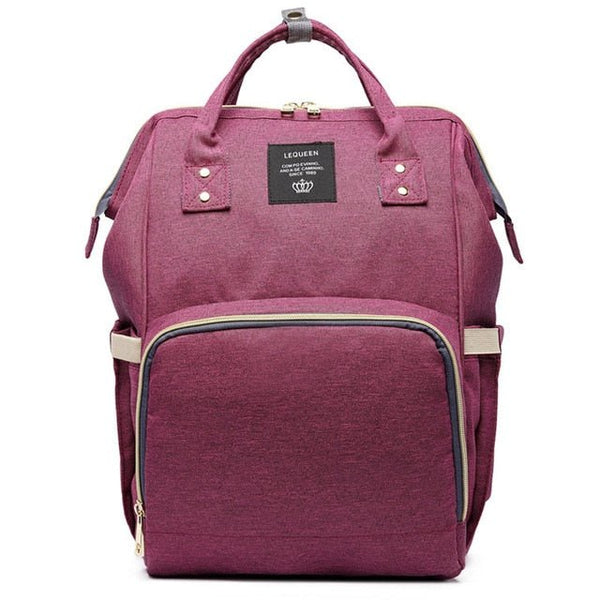 Diaper Bag Mommy Maternity Nappy Bag in purple backpack style shown front-facing for daily baby outings.