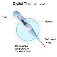 Digital thermometer included in baby health care kit for monitoring newborn temperature during illness and daily checks.