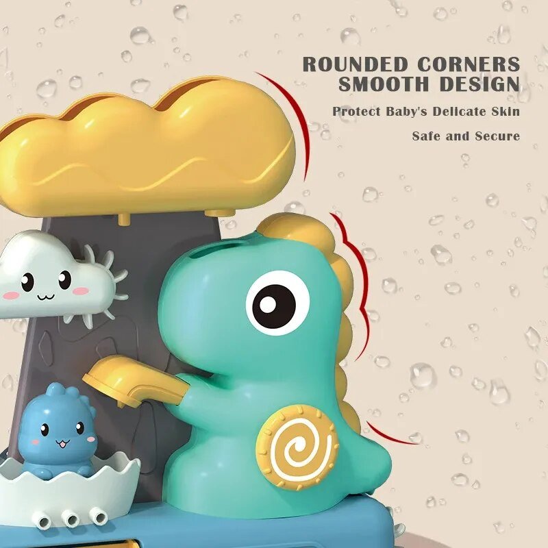 Dinosaur pipe bath toy with rounded, smooth safe design for baby bath play.