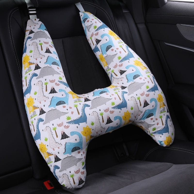 U-Shape Kids Travel Pillow dinosaur headrest cover for comfortable child neck support on car rides and holidays.