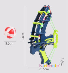 Toy bow and arrow set with measurements.