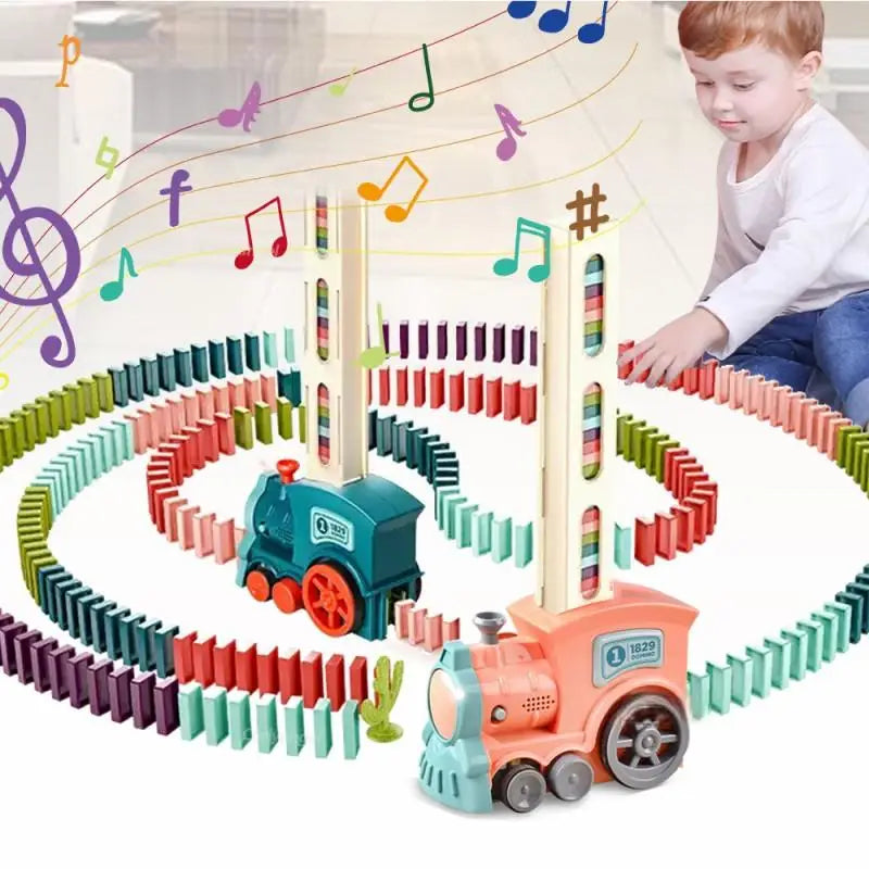 Automatic Electric Domino Train with musical lights for engaging stacking play.
