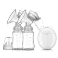 Double bilateral electric breast pump with two bottles for efficient at-home milk expression.