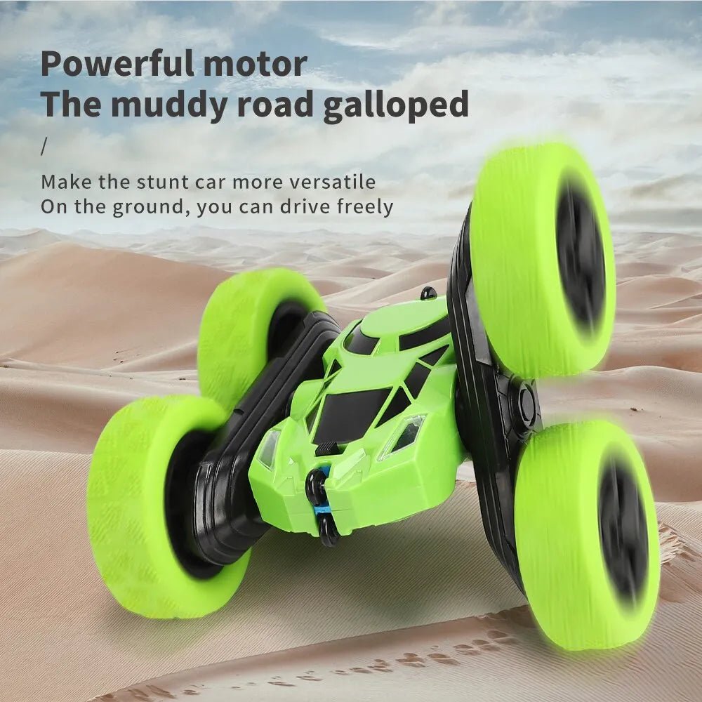 Toy car with green wheels