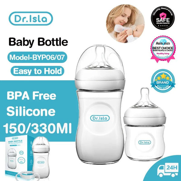 Dr Isla BPA-Free Baby Bottle 150ml and 330ml packaging shown for daily infant feeding.